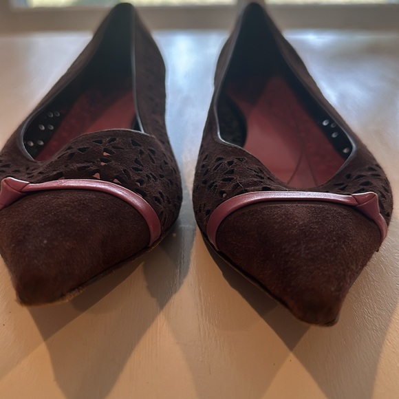 Kate Spade brown leather flat with pink detail - Picture 2 of 9